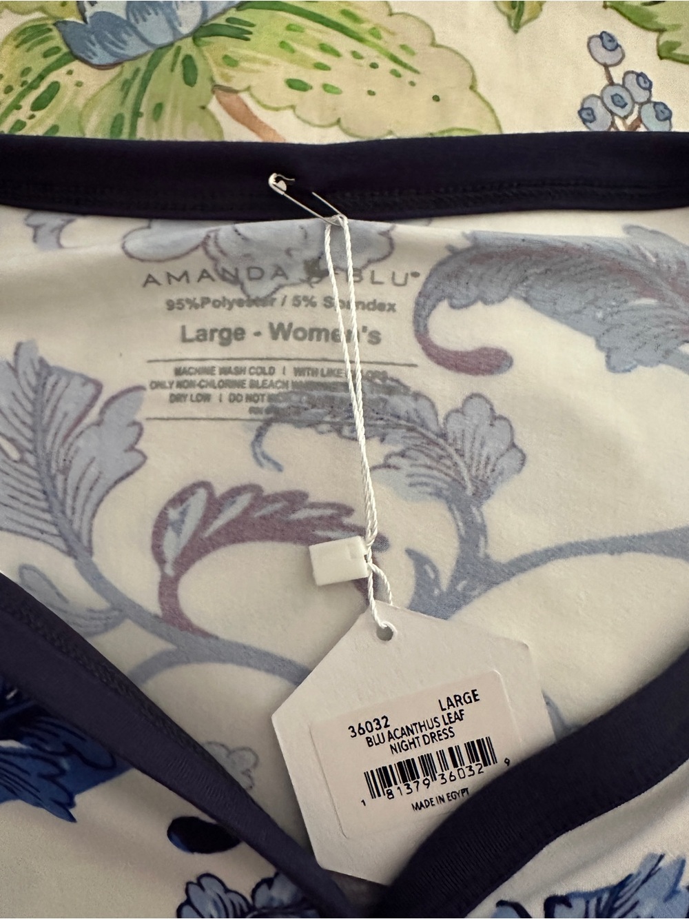 Amanda Blu Nightgown NWT Large Blue White Floral Sleep Dress Soft Cozy - Picture 8 of 8